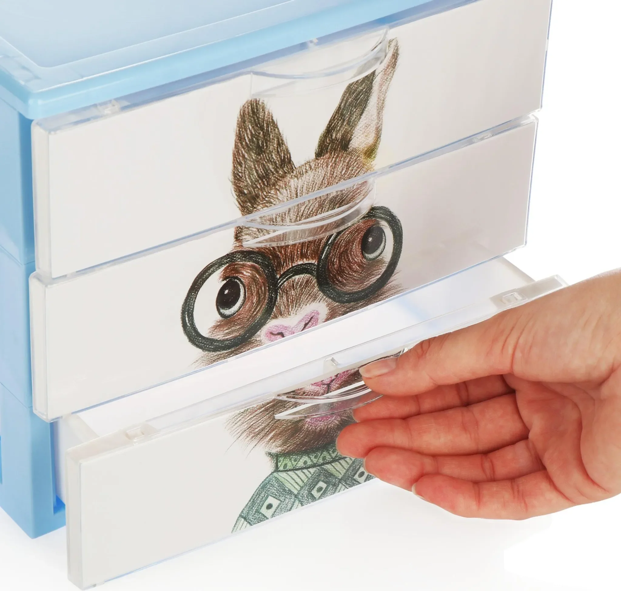 COM-FOUR® 2x Schubladenbox – Kunststoff-Aufbewahrungsbox für Kinder-Spielzeug, Bastelsachen, Stifte mit Tier-Motiven